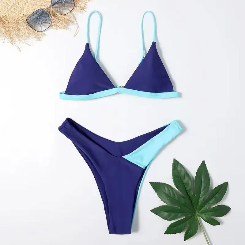 Women's European style swimsuit bikini set in nylon fabric with briefs cut and pattern design