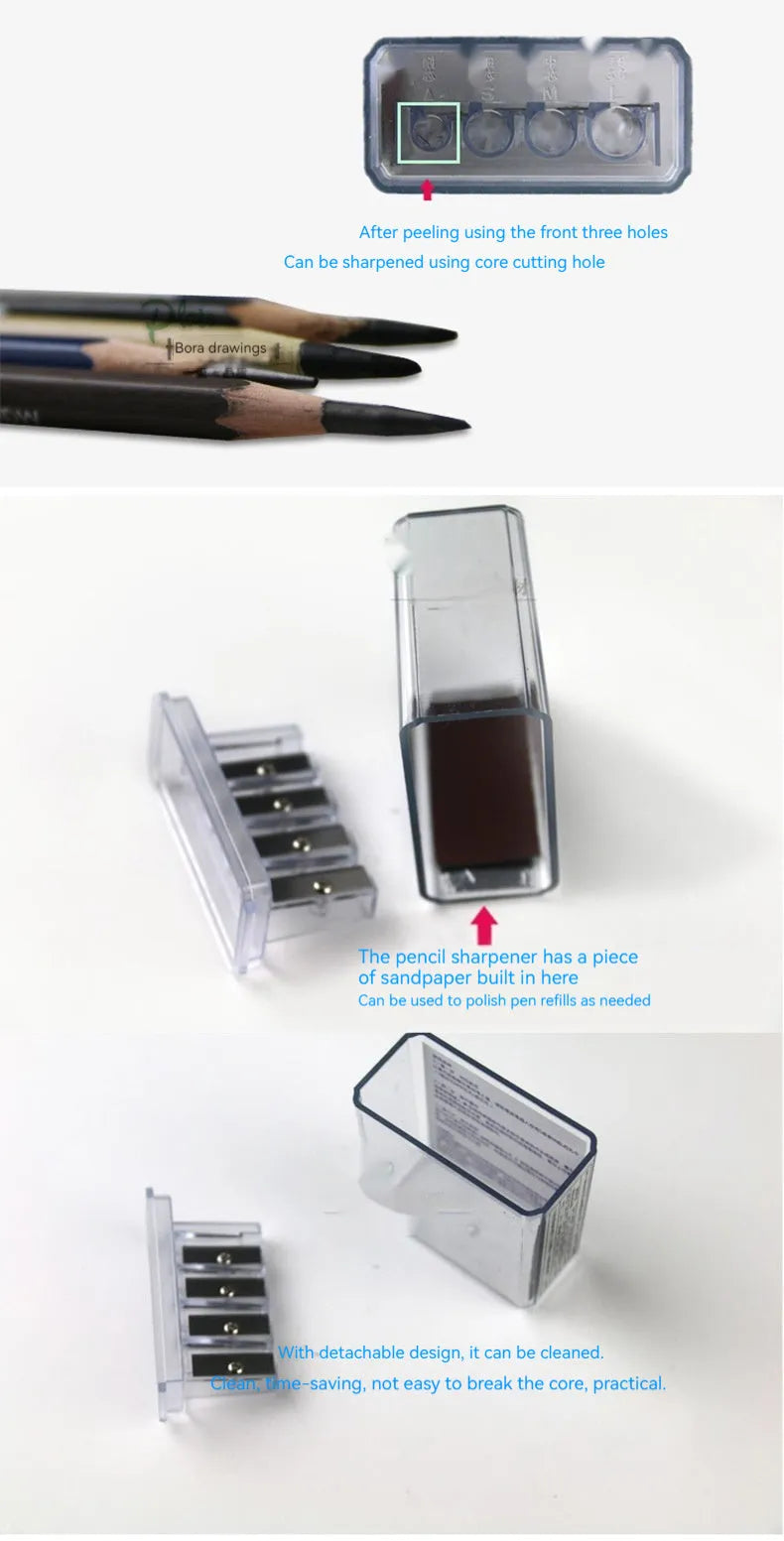 Geometric plastic four-hole pencil sharpener with screwdriver for blade replacement