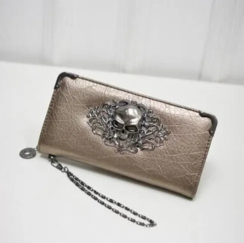 Long zipper PU leather women's wallet in black with card slots and coin pocket
