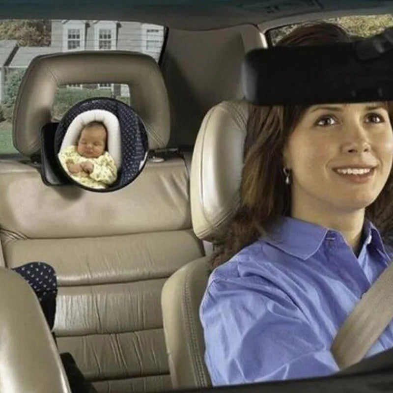 Black ABS baby safety seat rearview mirror with 17cm glass and adjustable ribbon for car seat mounting