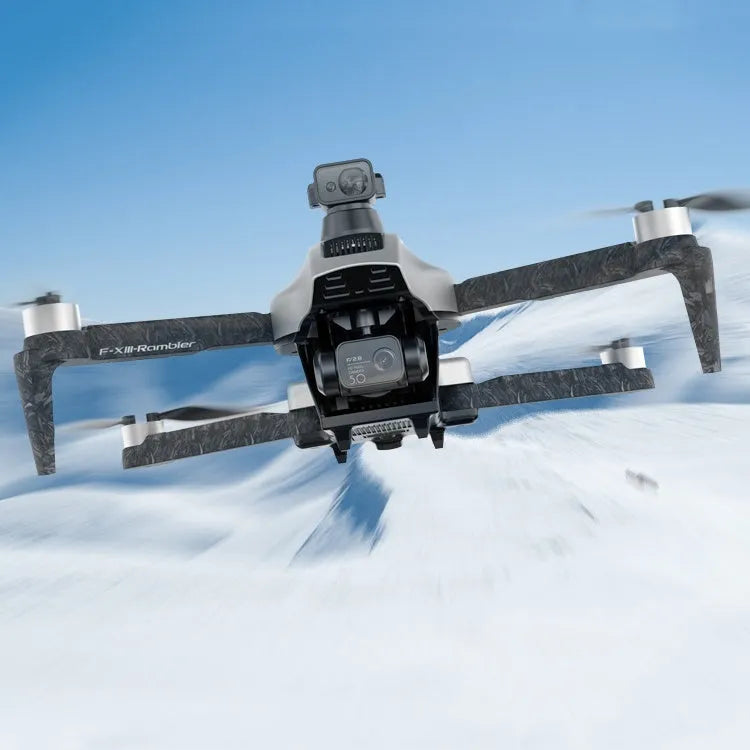 White folding quadcopter drone with obstacle avoidance sensors and 4K camera shown in compact 30-50cm size