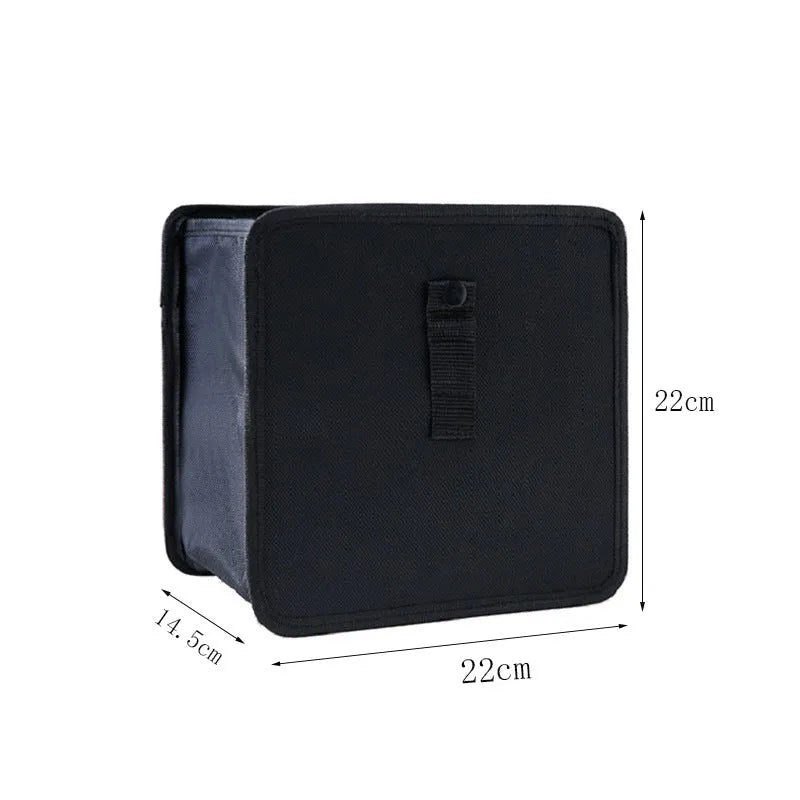 Black car folding trash can with Oxford cloth waterproof construction and hanging design