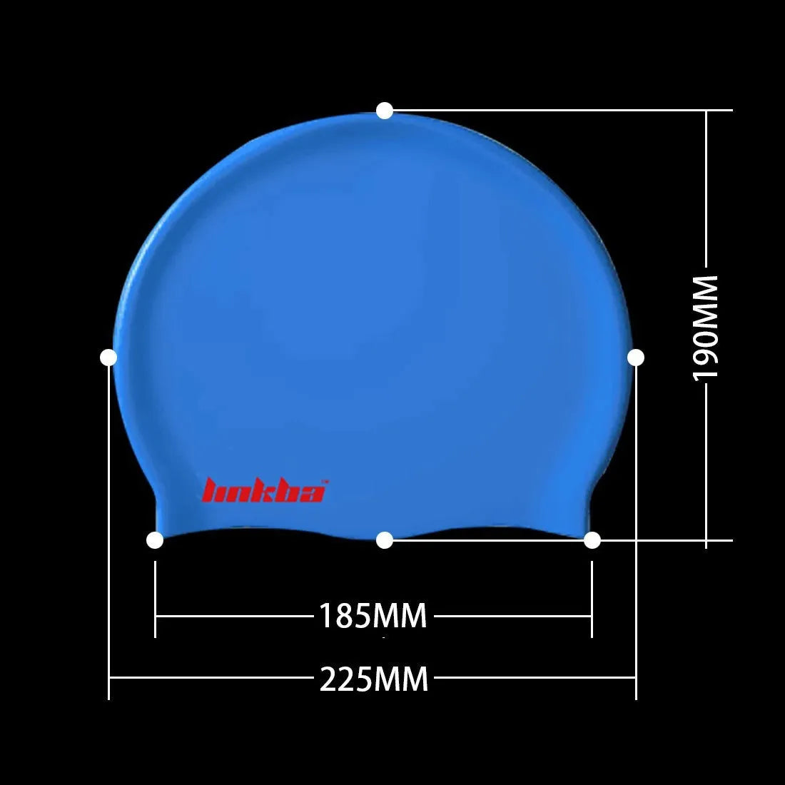 Silicone swimming cap with integrated earmuffs available in five colours with letters pattern