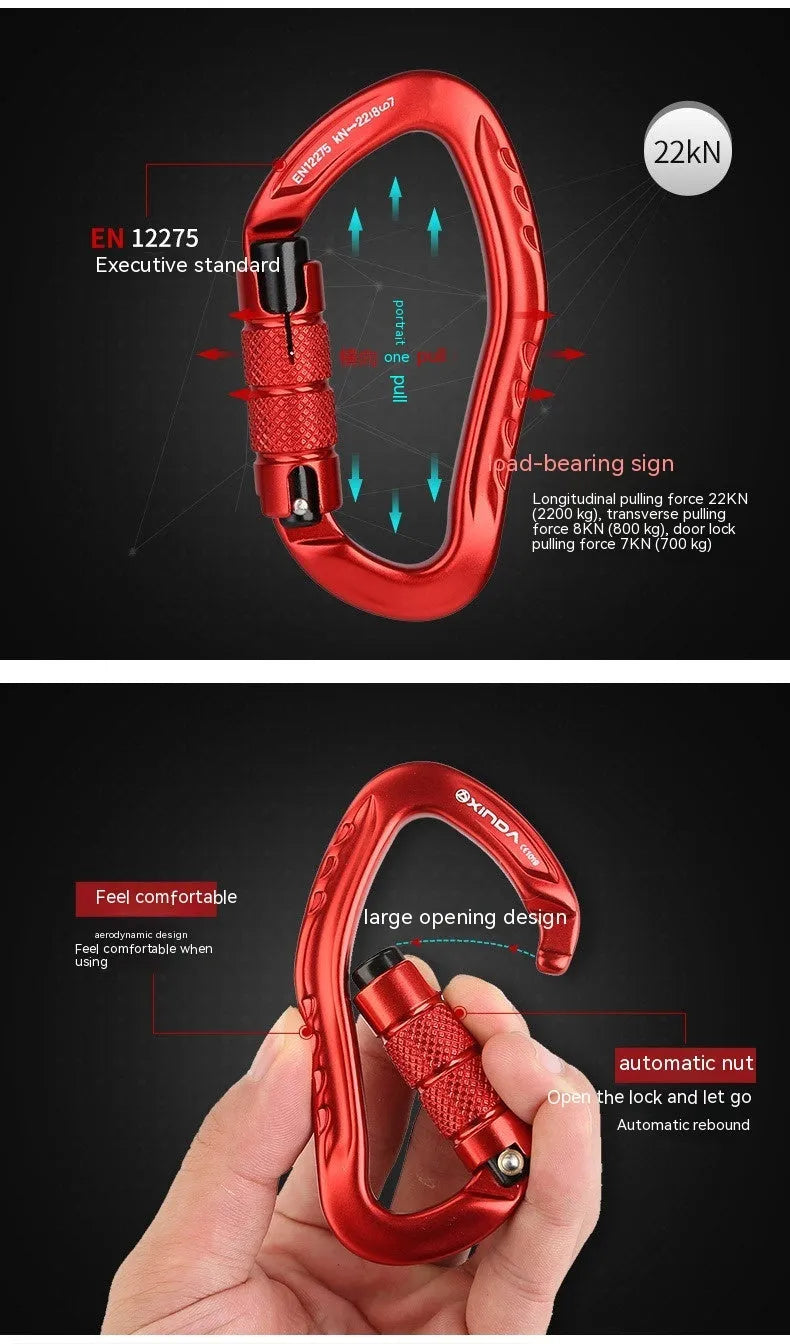 Automatic master lock climbing carabiner hook in silver colour with button mechanism