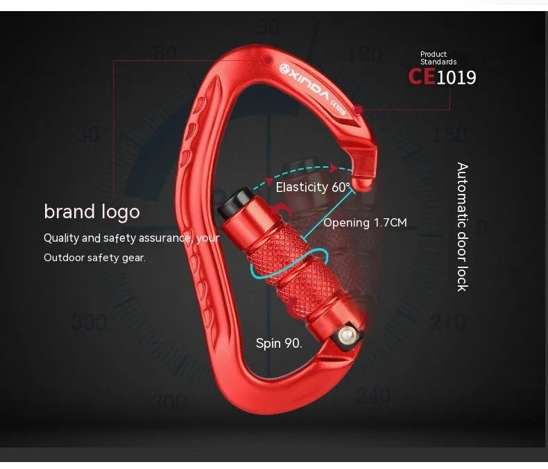 Automatic master lock climbing carabiner hook in silver colour with button mechanism