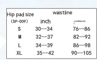 Black cycling protective pants with hip pads in sizes S, M, L, XL.
