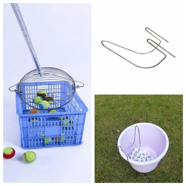 Metallic coloured stainless steel golf ball picker with a long handle