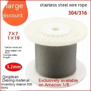 304 stainless steel security wire rope cable on white background showing double twist construction