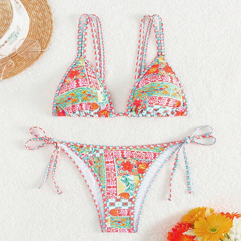 Women's lace-up split bikini swimsuit in European and American style