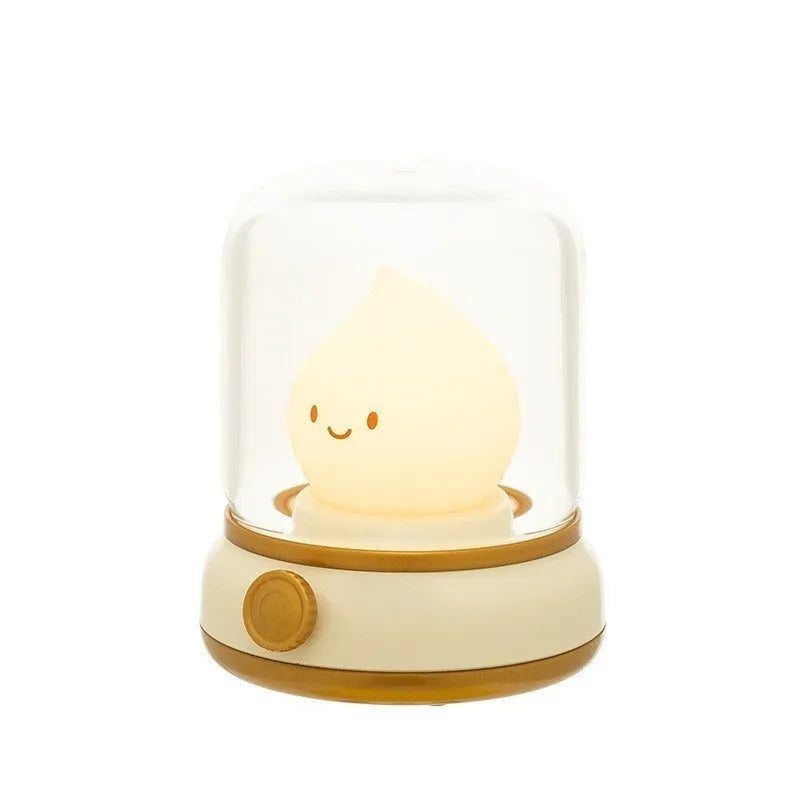 Retro oil lamp style USB rechargeable LED table lamp with dimmable lighting on wooden table