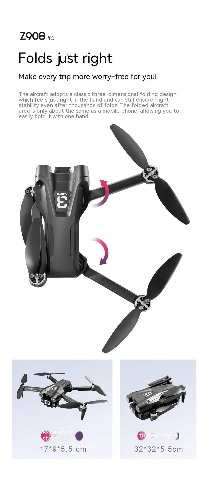 UAV optical flow dual camera drone with brushless motor in black plastic body