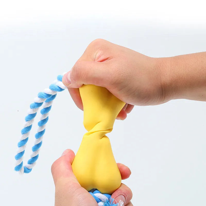 Green porous bone rope knot dog chewing toy for stuffing with treats