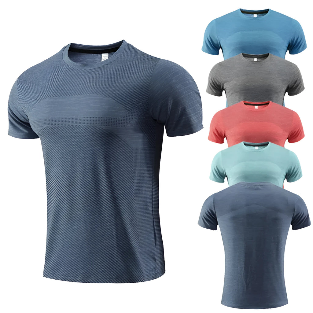 Red polyester spandex running t-shirt with short sleeves for sports