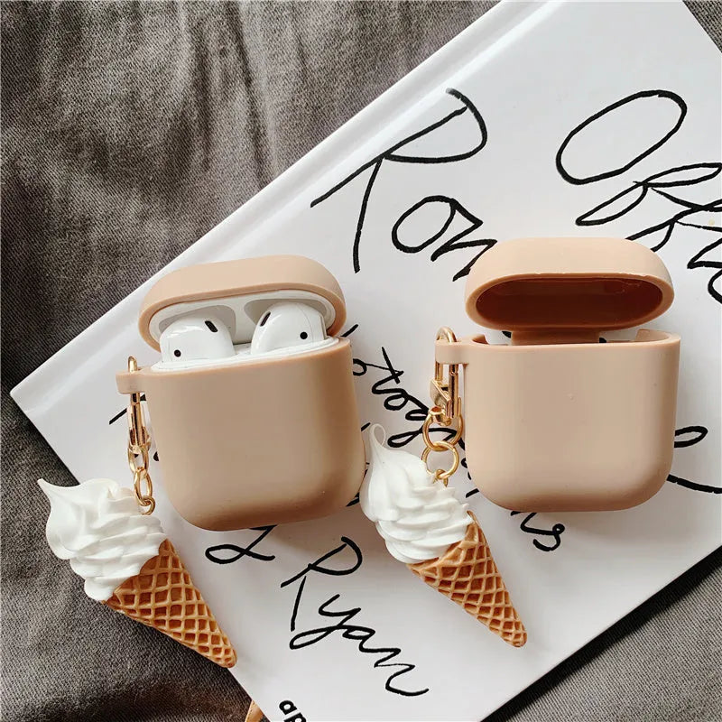 AirPods 2 silicone protective case with cylinder ice cream design showing clear lid and photo colour options