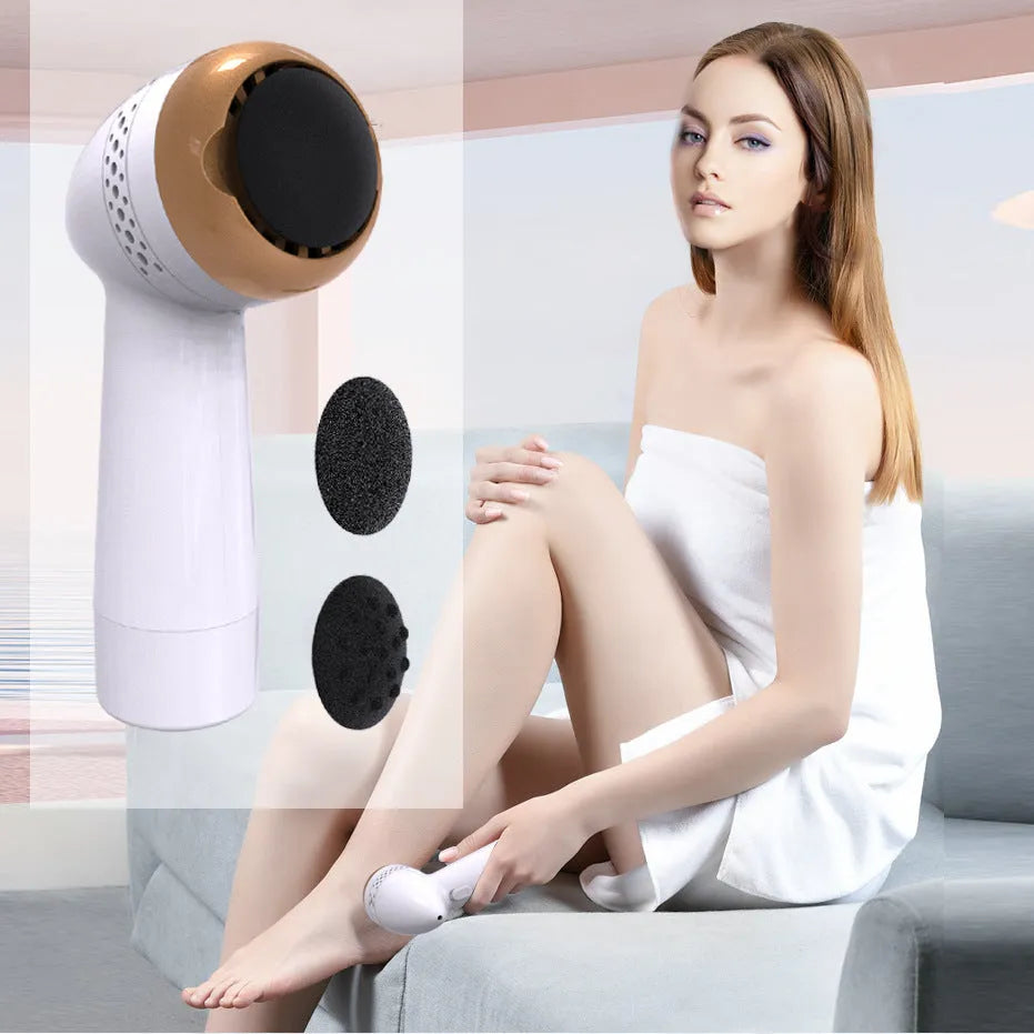 Electric vacuum foot grinder with refined quartz grinding head in metallic gold finish