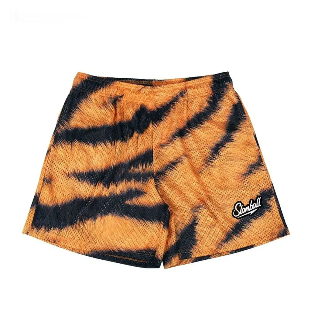 Men's leopard print fitness training shorts made from quick-drying polyester fabric