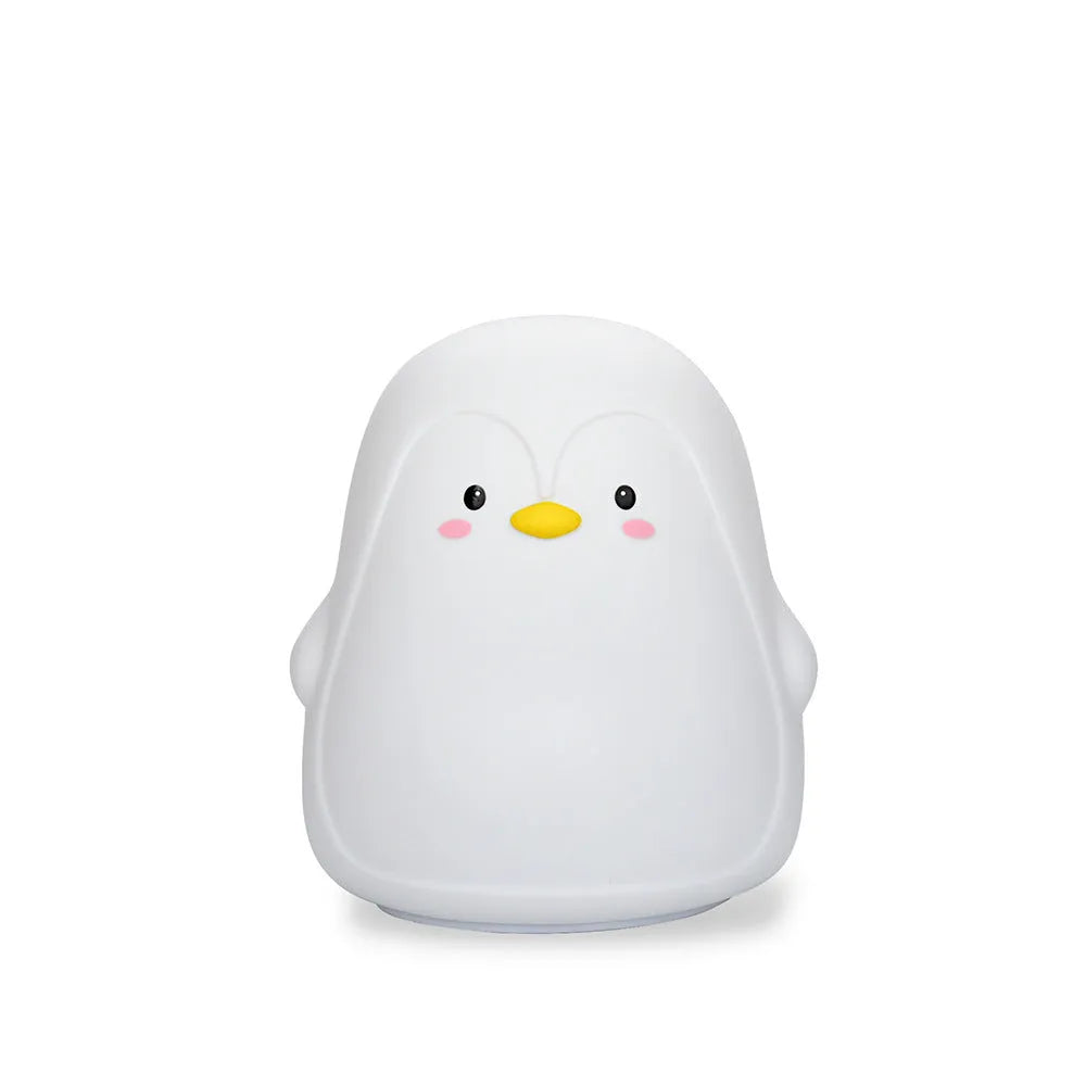 Penguin-shaped rechargeable night light with USB cable, white LED illumination, silicone ABS construction
