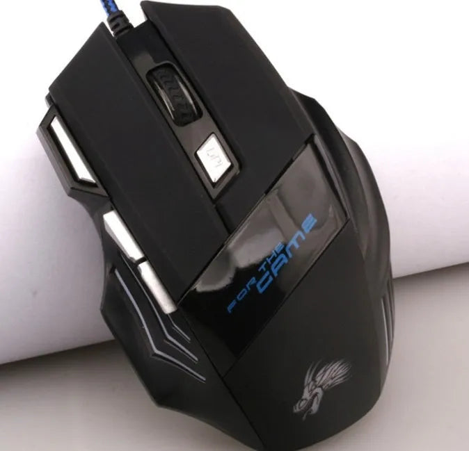 Professional wired gaming mouse 5500DPI 7 buttons black ergonomic design with USB cable