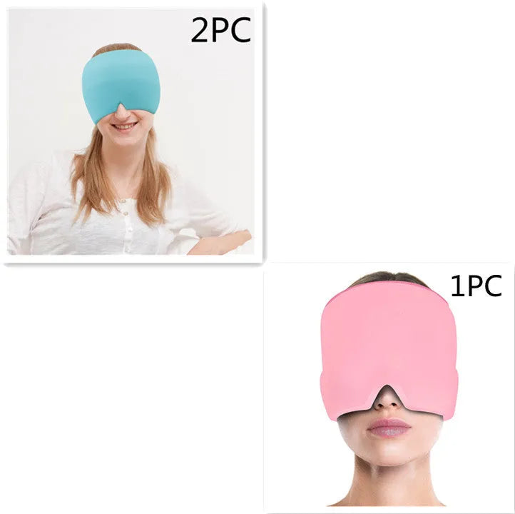 Elastic cloth gel eye mask for headache relief with adjustable headband in black colour