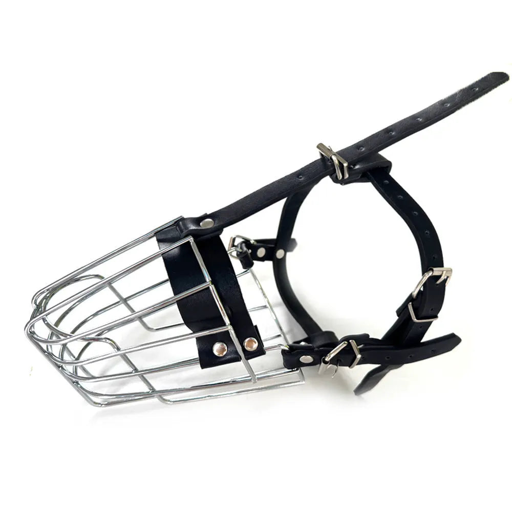 Black metal dog muzzle designed for Golden Retrievers and German Shepherds