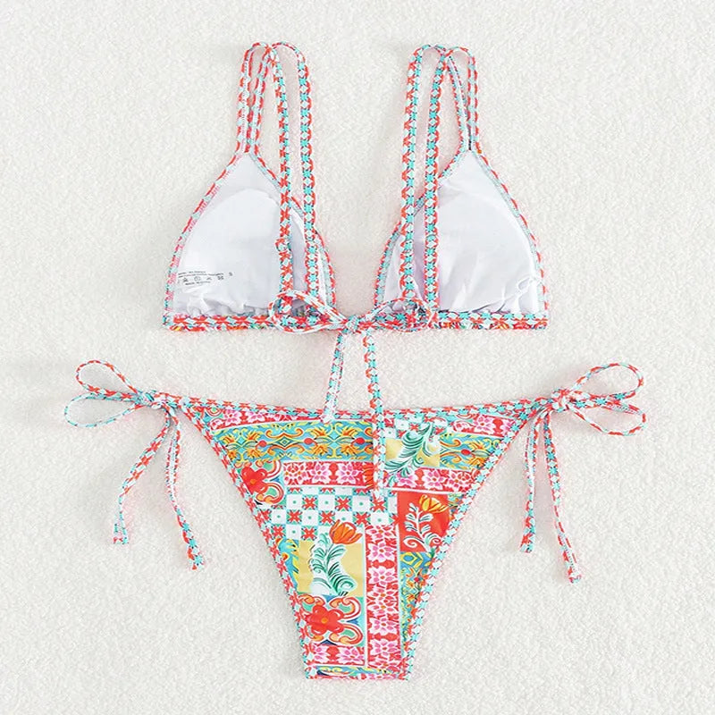 Women's lace-up split bikini swimsuit in European and American style