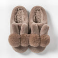 Women's rabbit fur winter slippers with floral detail in coffee, white, grey, red, or pink colours