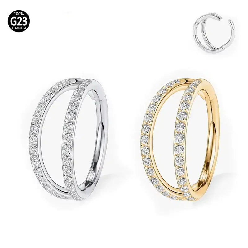 G23 titanium alloy lip ring and nose ring with diamond-cut finish in gold or steel colour.