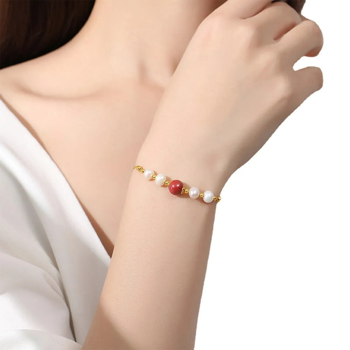 Yellow cinnabar charm on a silver 925 adjustable bracelet chain for women