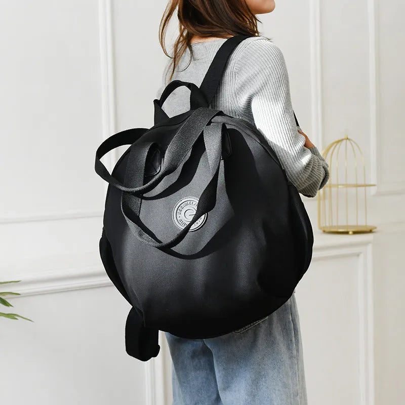 Black nylon large capacity multifunctional bag with backpack, shoulder, and handbag modes for women