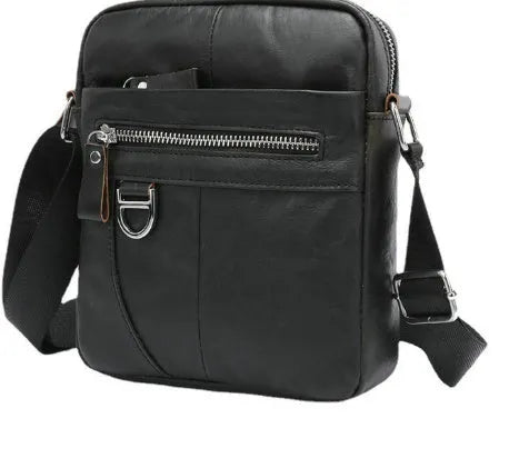 Brown genuine cattle leather messenger bag for boys with sewing line detailing, 8 inch size