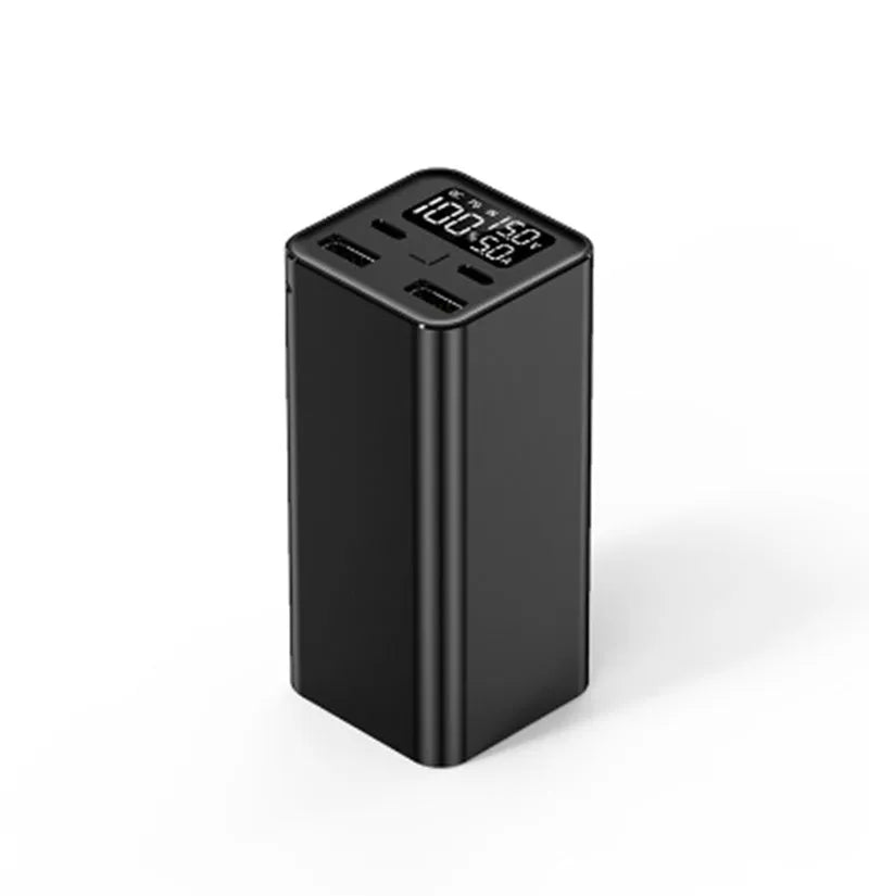 Black metal 65W high-power laptop charging bank showing size and USB-C port.