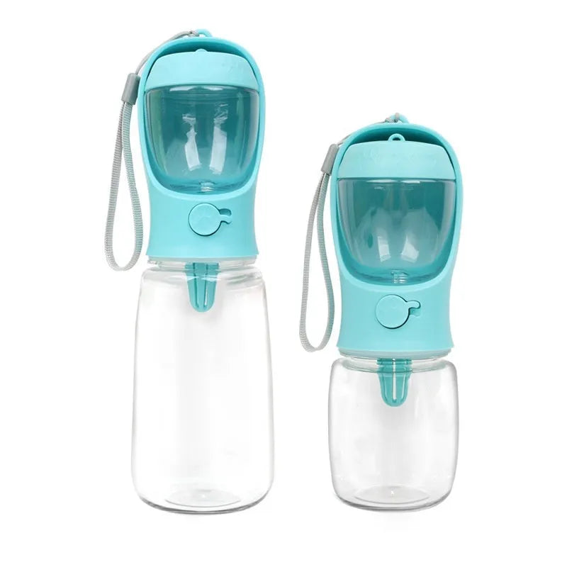 Blue portable dual-use dog water cup with 550ml capacity and split water grain design.
