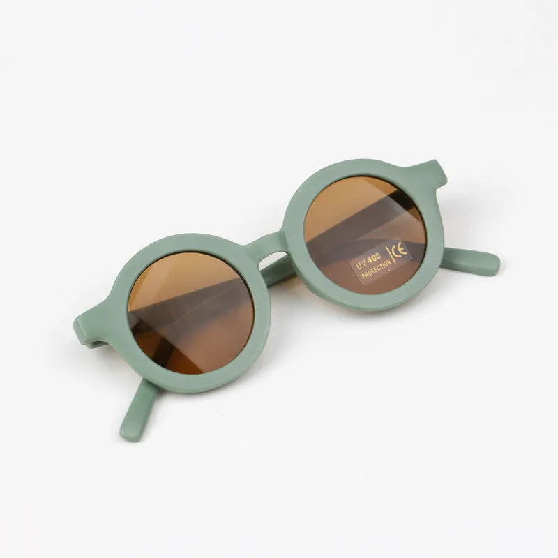 Children's round frame retro mocha glasses with UV400 protection in beige colour