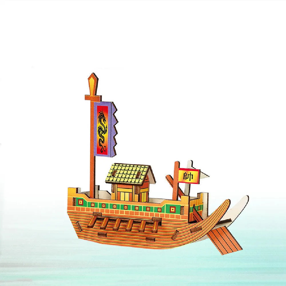 Wooden pirate ship assembled model kit with sticker details, 17x21cm, for teenagers aged 7-14