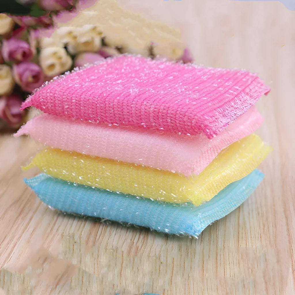 Fine stripe scrubbing sponge mop in macaron colours with plastic handle for dishwashing