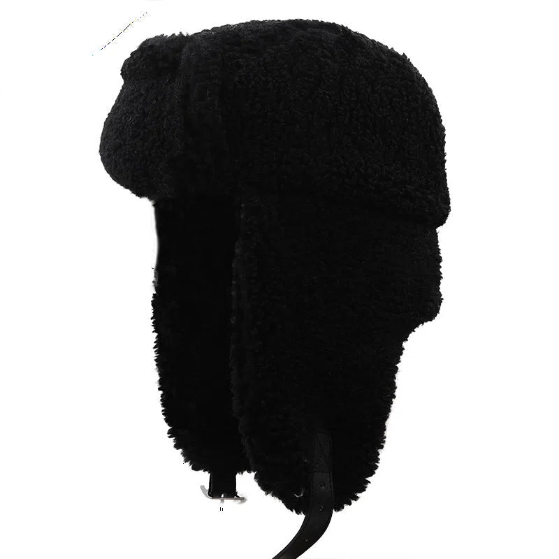 Lamb fleece cold-proof hat in 01 Gray, round top, size XL 58-60cm, cotton outer with lamb wool lining