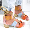 Women's sandals with thick middle heel, fish mouth toe, front strap and ankle strap in various colours