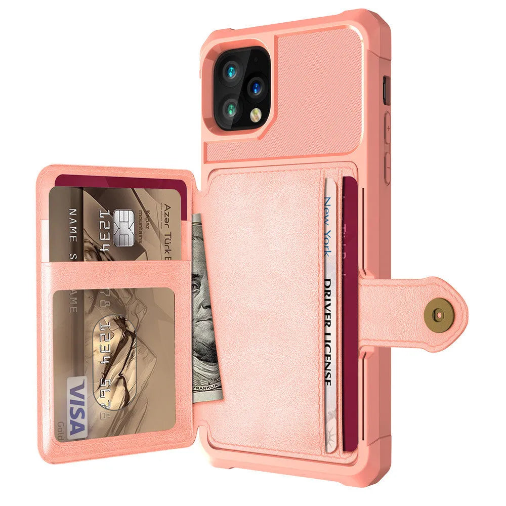Imitation leather card wallet holder iPhone case in solid colour back cover design