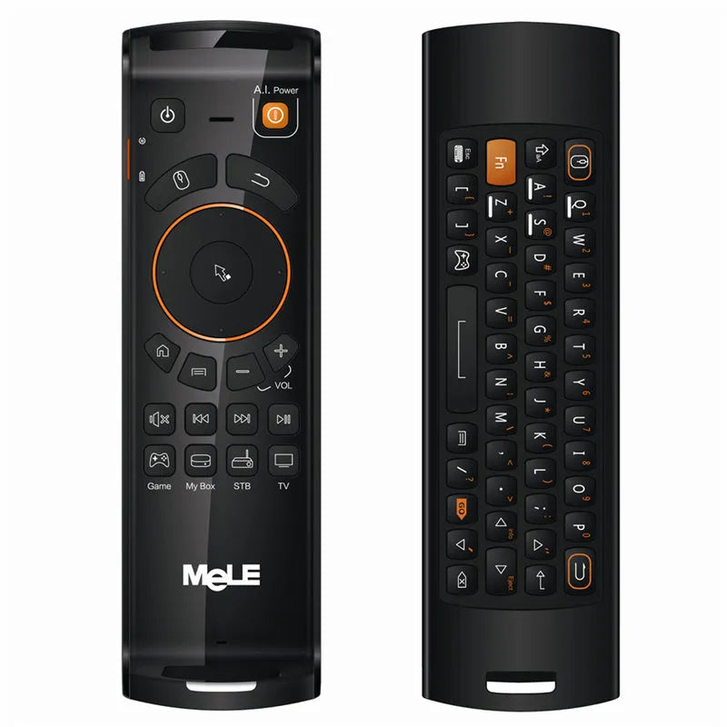 F10 Deluxe wireless air mouse in black with QWERTY keyboard and IR learning functions