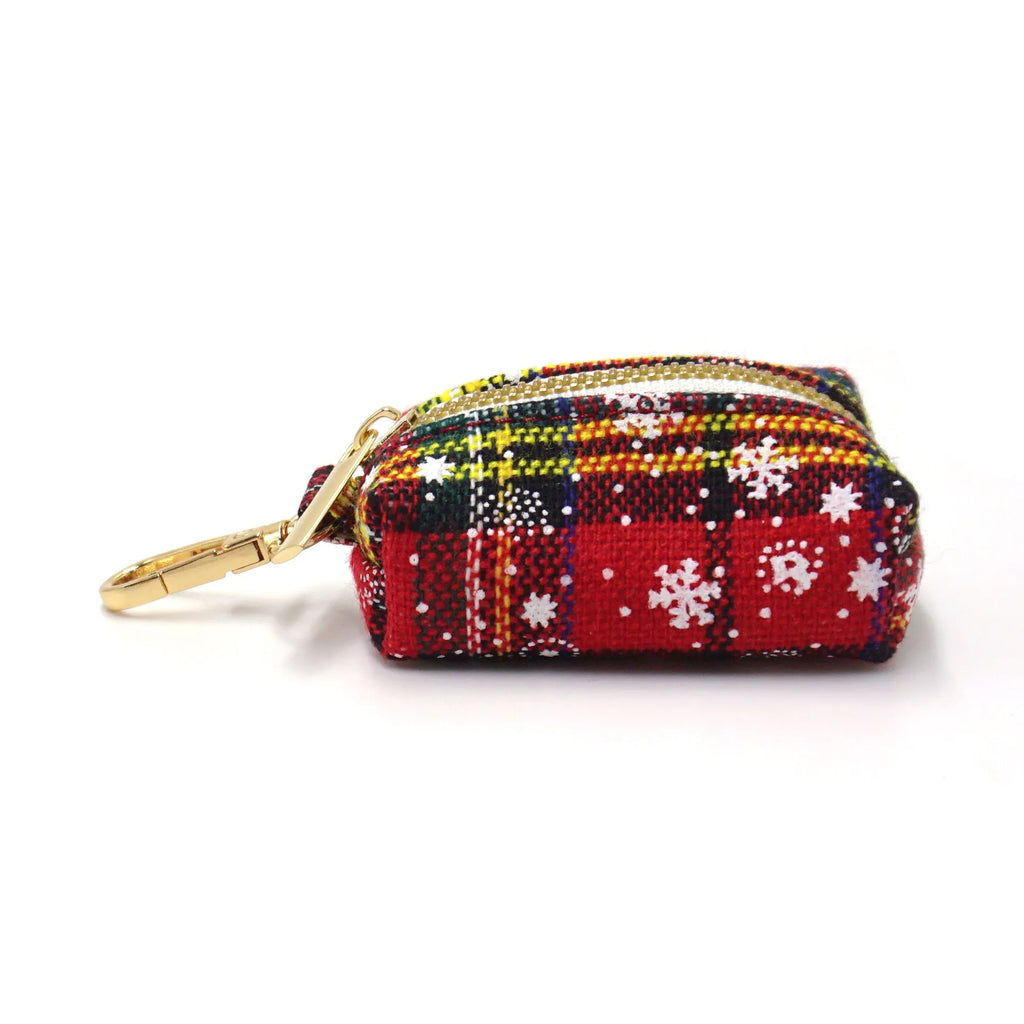 Red Christmas pet collar and harness set with matching leash, bow, and waste bag featuring laser-etched patterns