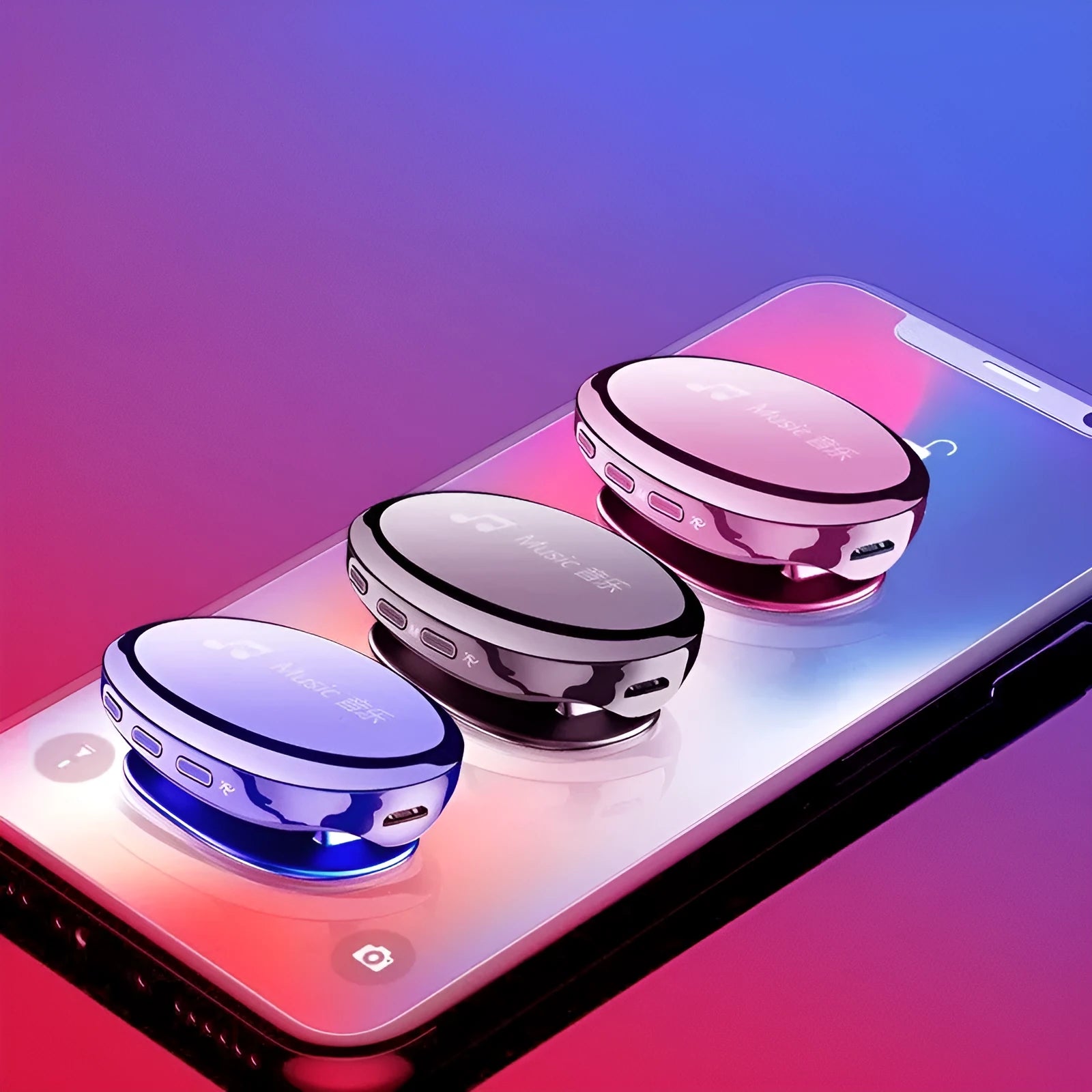 Bluetooth MP4 music player in black, blue, or rose gold with OLED screen showing audio playback interface