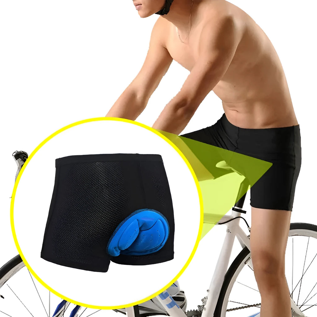 Black mesh Lycra cycling underwear shorts shown flat with silicone grip detail at hem