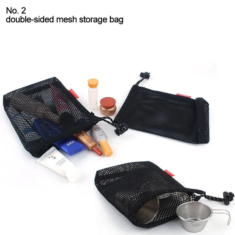Red 5-piece outdoor travel storage bag set made from 200D Oxford cloth with mesh panels and zipper closures
