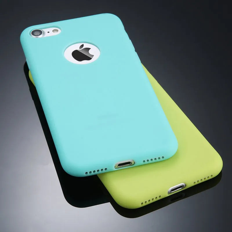 Candy colour soft silicone TPU phone case for iPhone 7 Plus and other compatible models on a table