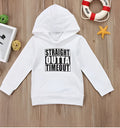 Boys' black hooded sweater with white letter print, long sleeves, and pullover neck.
