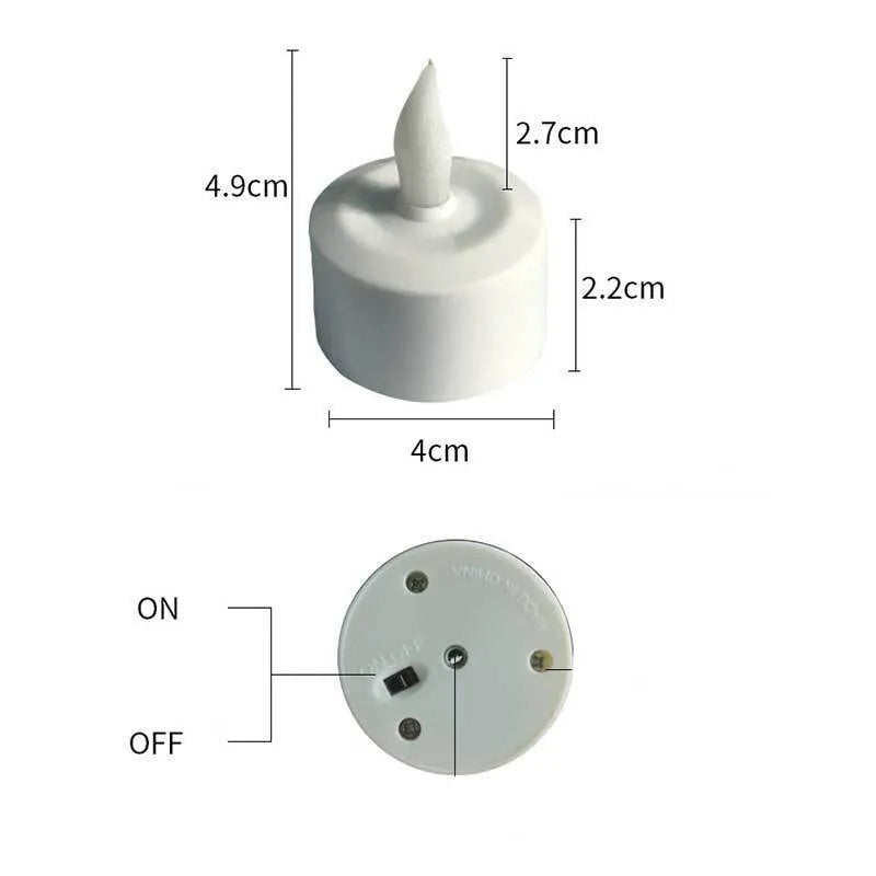 White plastic USB rechargeable LED candle lamp with flickering flame effect on wooden table
