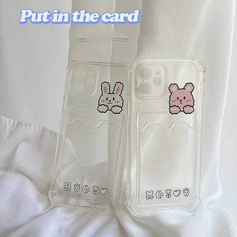 Cartoon design transparent iPhone case with integrated card holder slot in colour BQ2472.