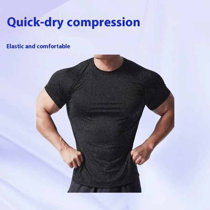 Tight stretch quick-drying running short sleeve t-shirt in polyester blend fabric