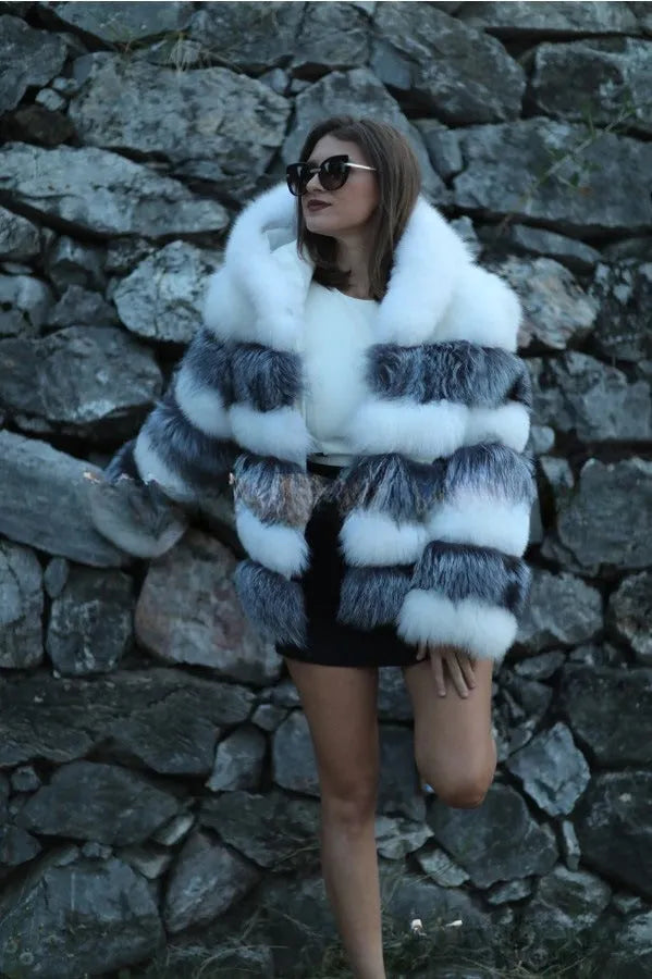 Women's loose-fit artificial fur hooded coat in street fashion style, shown in brown colour.