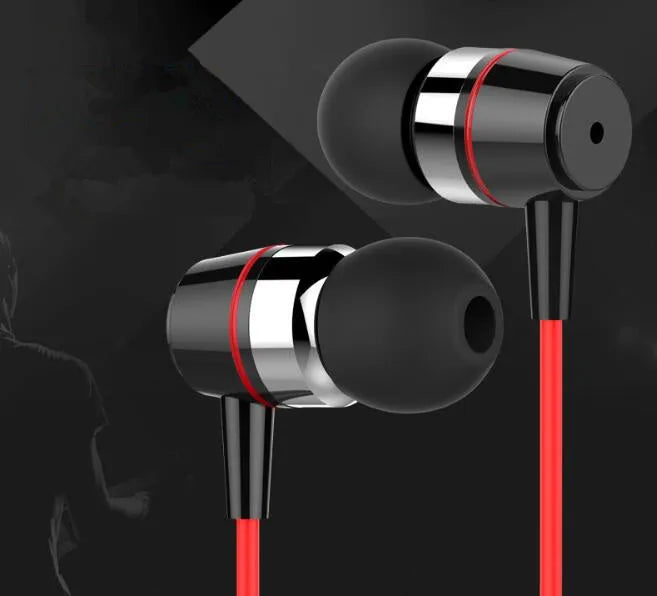 Metal in-ear earphones with silicone earplugs and 1.2m wire in black, gold, red, and white